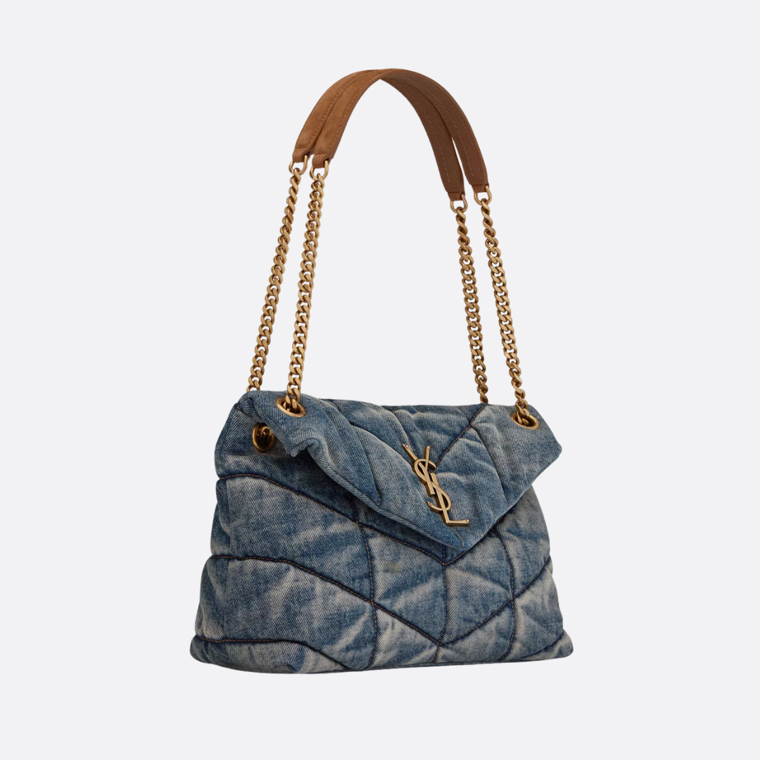 Saint Laurent Loulou Puffer Bag aus gestepptem Vintage-Denim