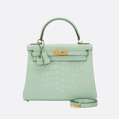 Hermès Kelly 28: Matte Alligator Leather Vert D’eau (reversed Stitches)