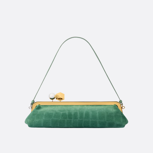 Jacquemus Le Salon Clutch In Suede & Crocodile Embossing