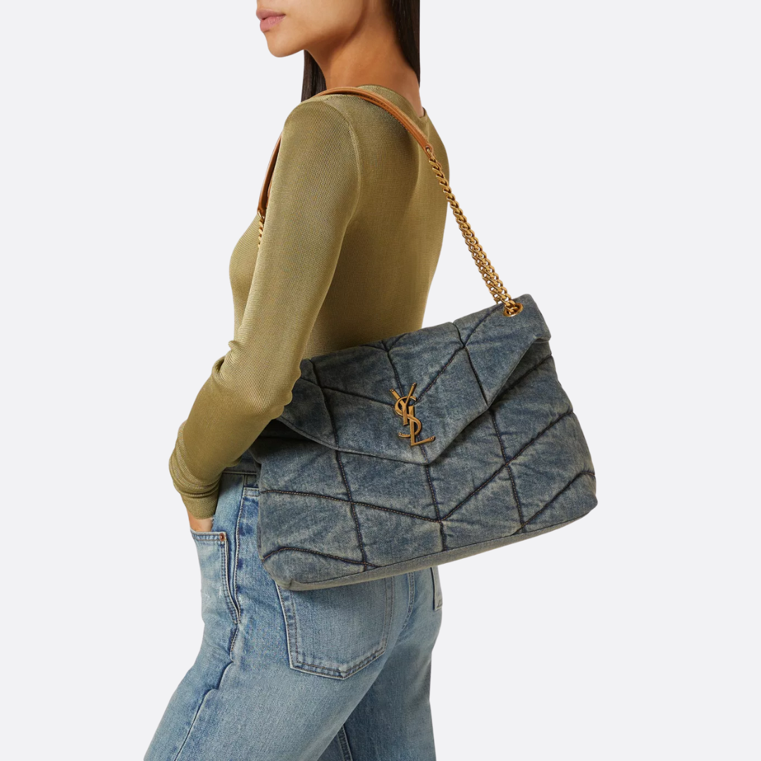 Saint Laurent Loulou Puffer Bag aus gestepptem Vintage-Denim
