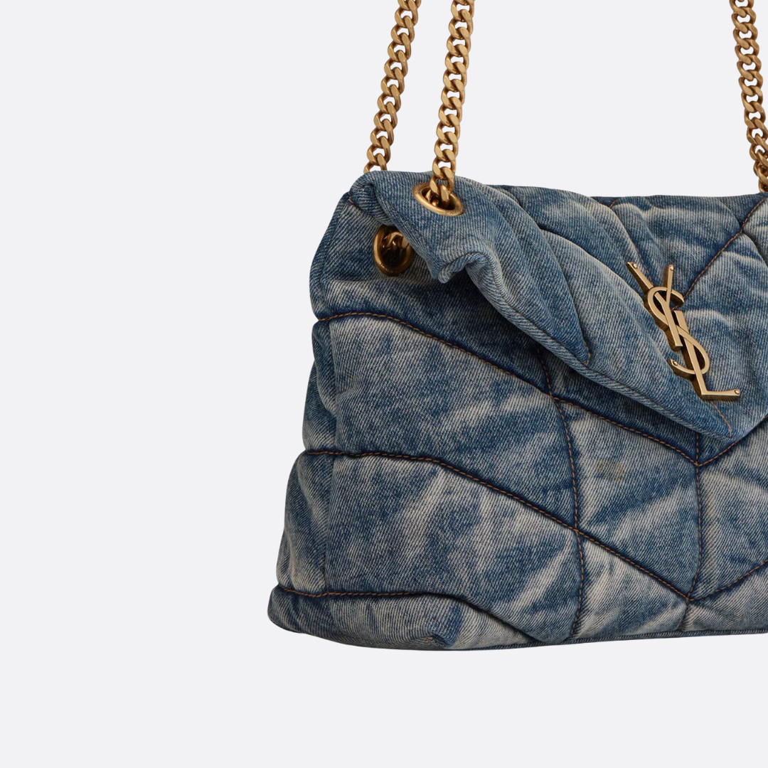 Saint Laurent Loulou Puffer Bag aus gestepptem Vintage-Denim