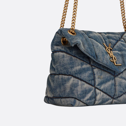 Saint Laurent Loulou Puffer Bag aus gestepptem Vintage-Denim