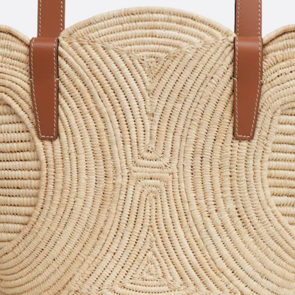 Céline Classic Small Panier Handbag In Raffia & Calf Leather