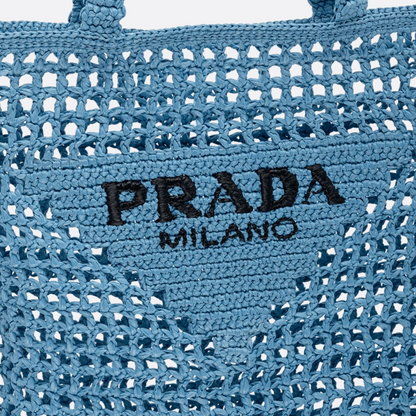 Prada Raffia Bag & Woven Logo In Blue