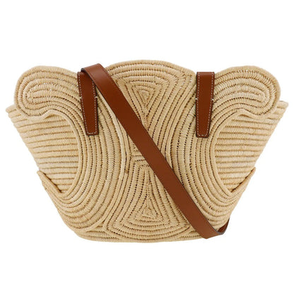 Céline Classic Small Panier Handbag In Raffia & Calf Leather